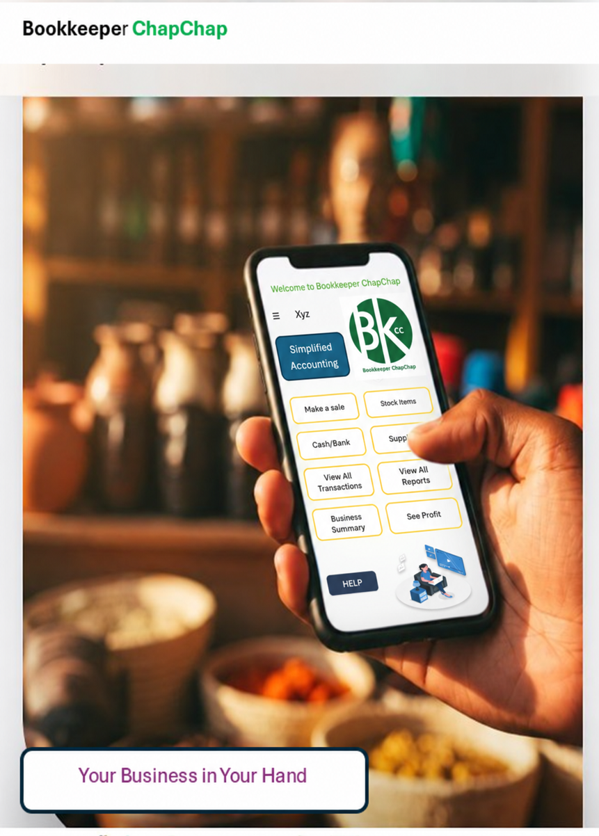 Bookkeeper ChapChap app shown on a mobile phone